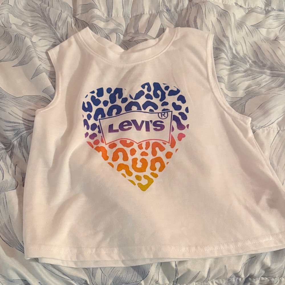 Levi's White Tank with Rainbow Leopard Heart